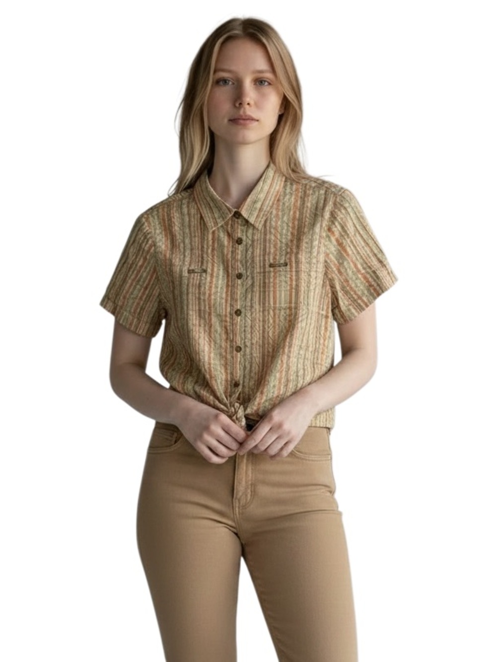 Alfred Dunner Grunge 6 Button Down Tie Front Multicolored Crop Top size 12P NWT